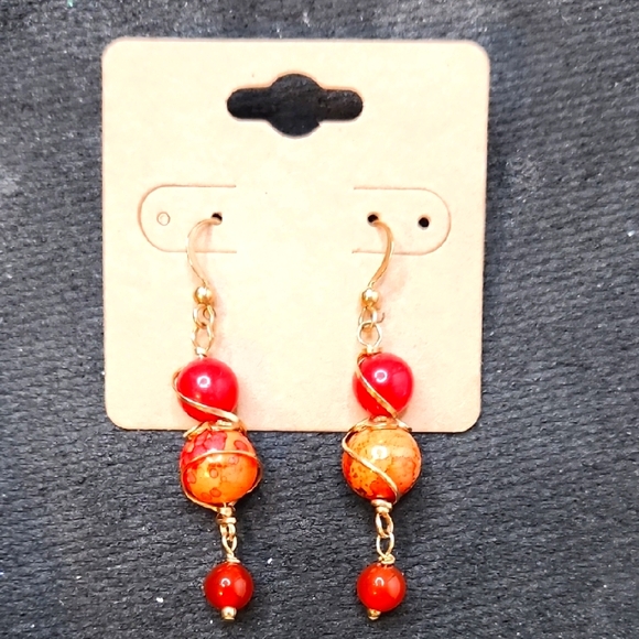 Fashion Jewelry Jewelry - Fashion Jewelry Red and Gold Dangle Earrings